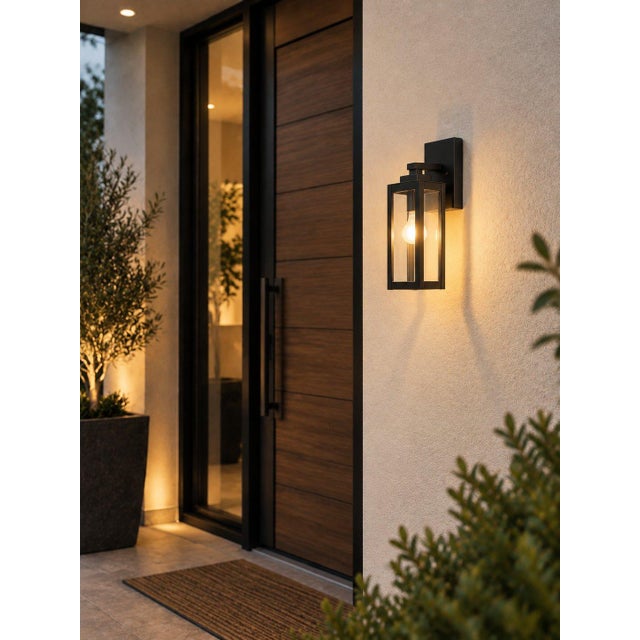 Black Quoizel Black Steel Porch Wall Light Lanterns Art Modern Contemporary For Sale - Image 8 of 8