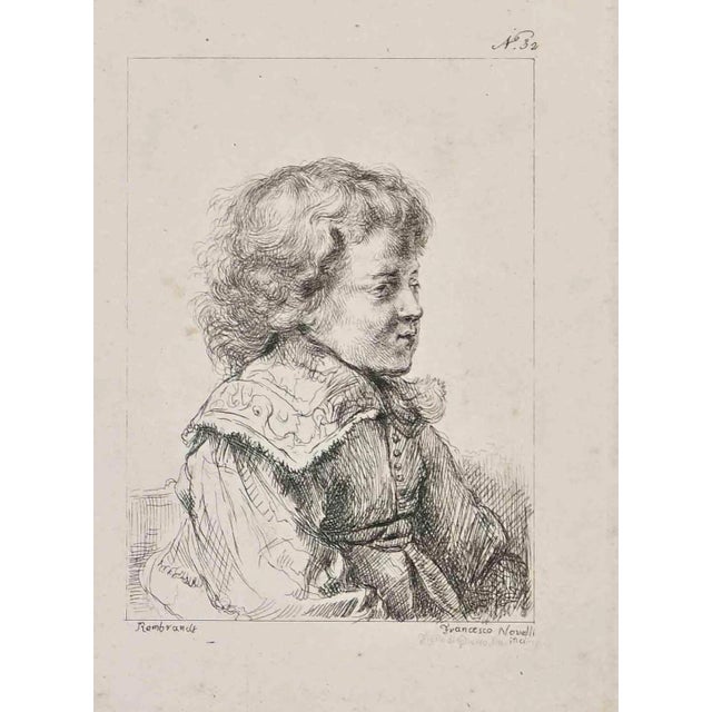 Francesco Novelli After Rembrandt, Portrait, Original Etching, 19th Century For Sale