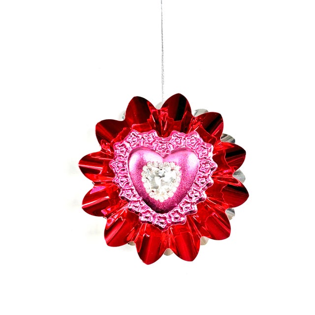 2020s Valentine Ornament With Antique Dresdens & Vintage Light Reflectors V1 For Sale - Image 5 of 5