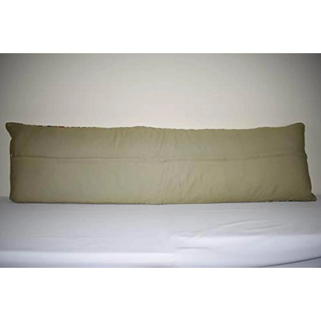 Vintage Flatweave Kilim Rug Pillow With Embroidered 18'' X 57'' For Sale - Image 4 of 5