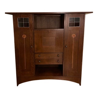 Harvey Ellis Inlay Fall Front Stickley Bookcase For Sale