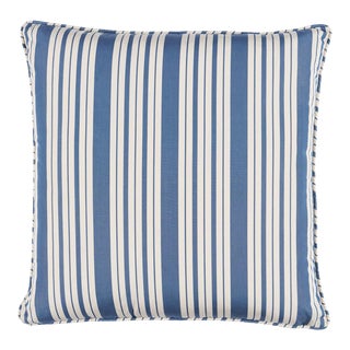 Schumacher x Mark D. Sikes Markie Stripe 18" Pillow In Indigo For Sale