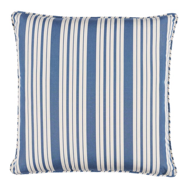 Schumacher x Mark D. Sikes Markie Stripe 18" Pillow In Indigo For Sale