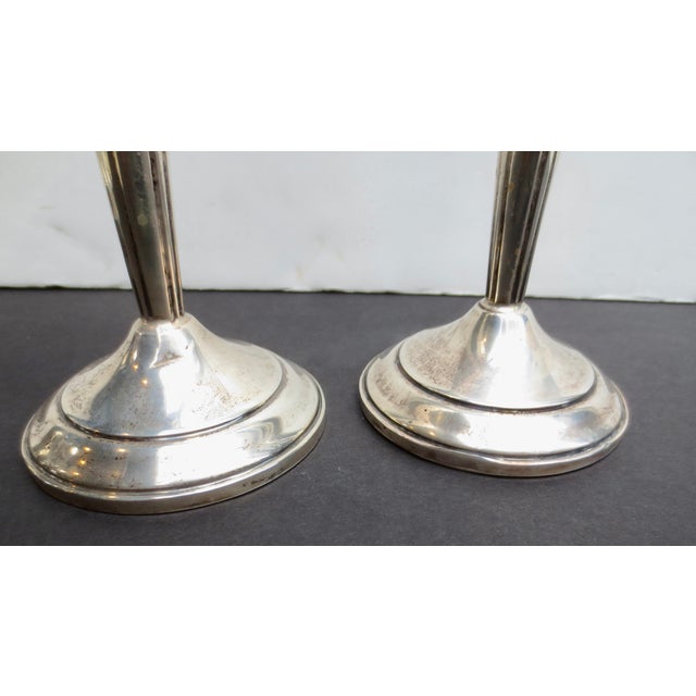 Mid-Century Modern Sterling Silver Tall Candlesticks- A a Pair of 2 For Sale - Image 3 of 5