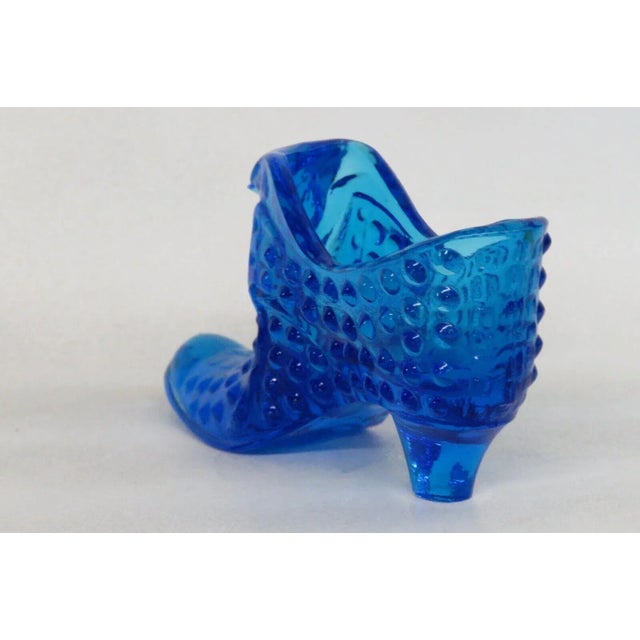 Fenton Blue Hobnail Cat Head Victorian Glass Slipper Shoe Figurine For Sale - Image 11 of 12