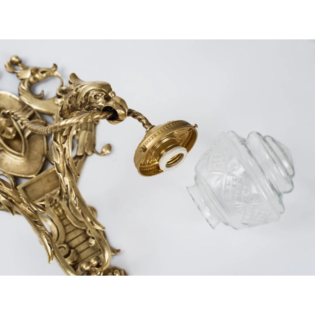 1950s Brass Dragon 2-Light Wall Sconce For Sale - Image 9 of 12