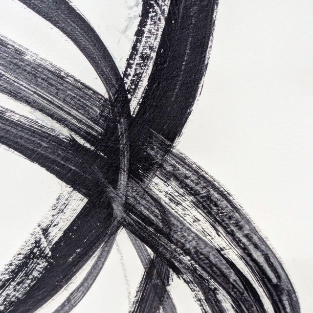 Minimalist Black and White Abstract Brushstroke Painting, Framed Art For Sale - Image 4 of 5