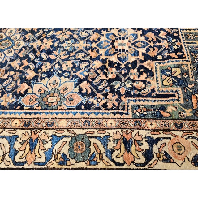 Textile Vintage Persian Malayer Area Rug, Hand-Knotted Wool, Geometric Pattern, 5x7, Navy & Ivory For Sale - Image 7 of 18