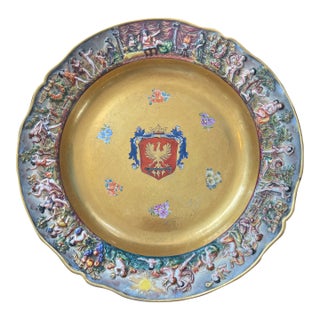 Antique Ernst Bohne Söhne Capodimonte-Style Armorial Porcelain Charger 14" For Sale