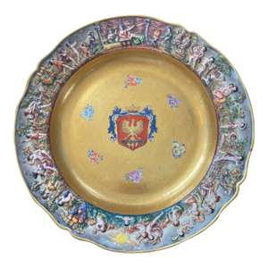 Antique Ernst Bohne Söhne Capodimonte-Style Armorial Porcelain Charger 14"