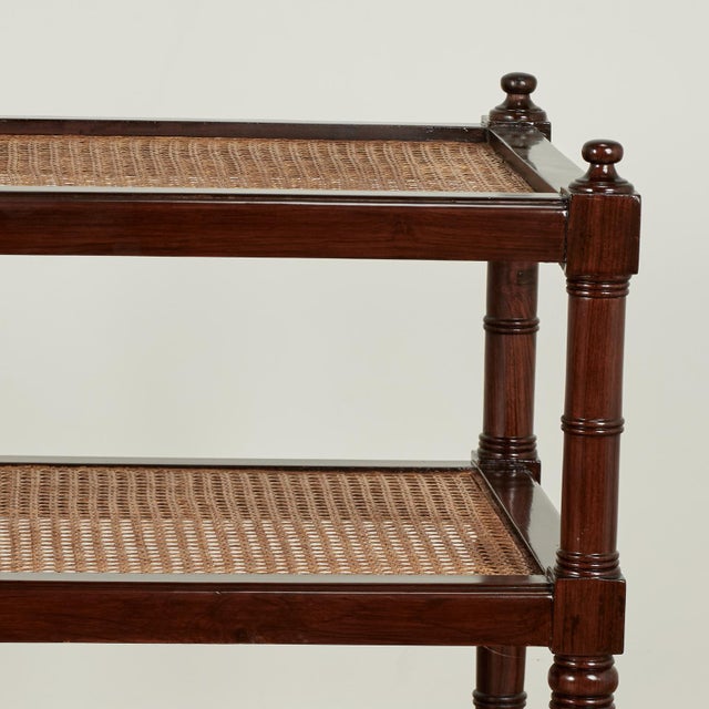 Antique British Colonial Rosewood Two Tiered Caned Stand or Table For Sale - Image 4 of 13