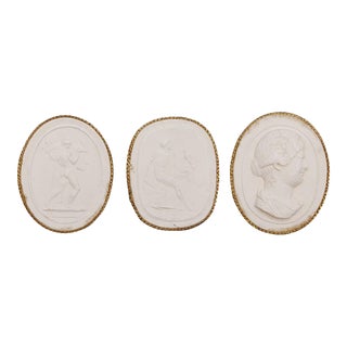 Set of 3 Antique Intaglio Figural Oval Carved Plaster Pieces For Sale
