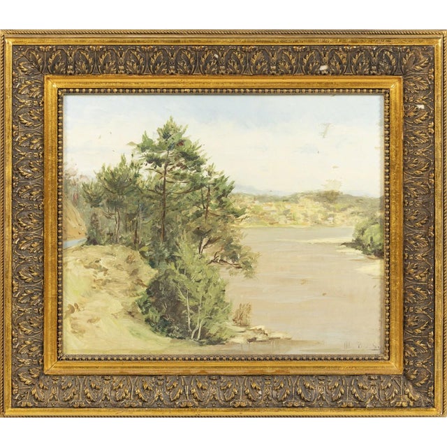 River Landscape, Oil Painting on Platex For Sale - Image 8 of 8