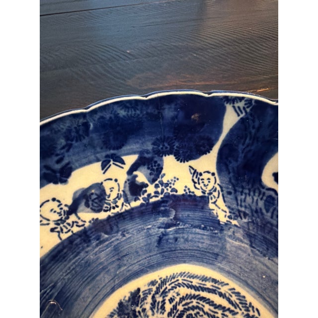 Japanese 19th Century Blue and White Katagami Porcelain Scalloped Bowl For Sale - Image 12 of 12