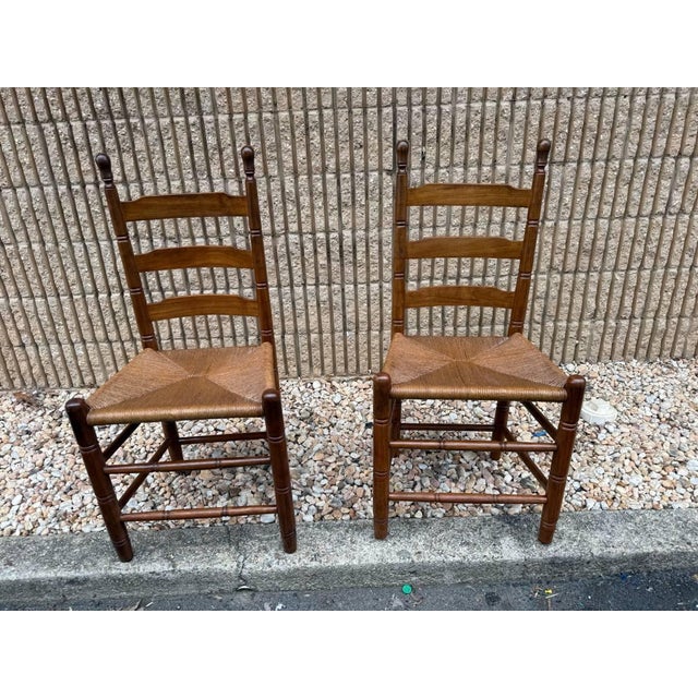 19th Century Early 20th Century Early American Primitive Style High Ladder Back Rush Seat Dining Chairs. For Sale - Image 5 of 12
