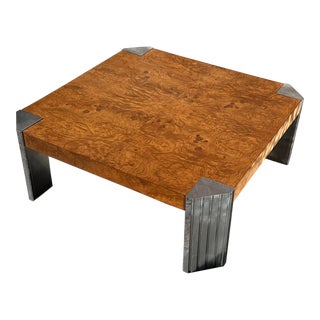Burl and Chrome Coffee Table by Rowe, 1970s For Sale