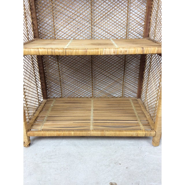 Wood Vintage Boho Chic Rattan Shelving Unit With Arched Top For Sale - Image 7 of 10