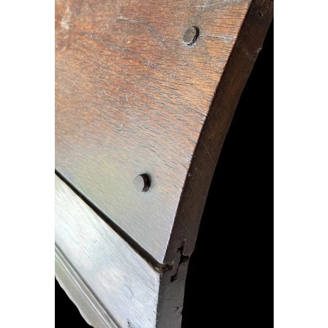 1858 Oak Domed Dowry Trunk With Forged Iron Hinges & Ring Handles and Dovetailed Joints For Sale - Image 4 of 13