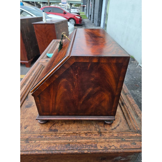 1990s Fine Maitland Smith English Georgian Inlaid Table Top Writing Desk For Sale - Image 5 of 11