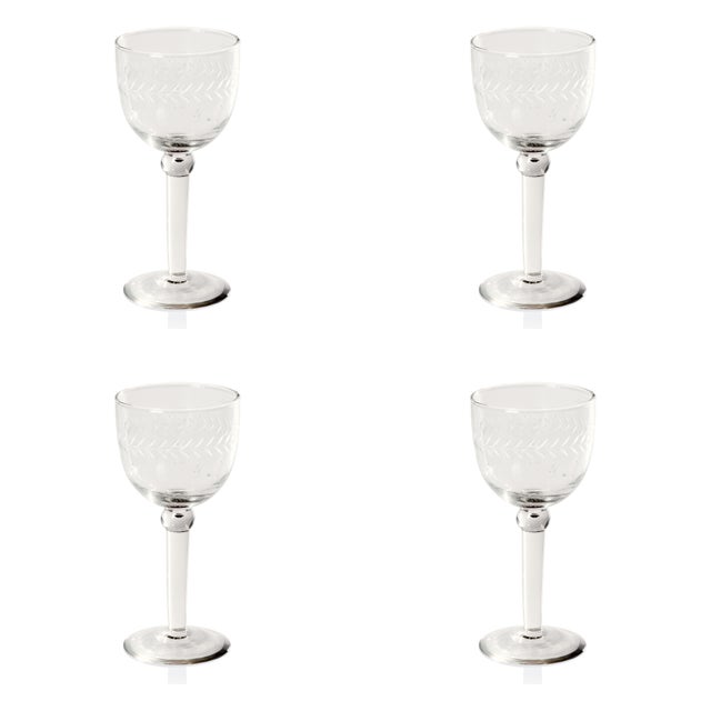 Tuscan Handmade Etched Wine Goblet Glasses, Set of 4 For Sale In Los Angeles - Image 6 of 6