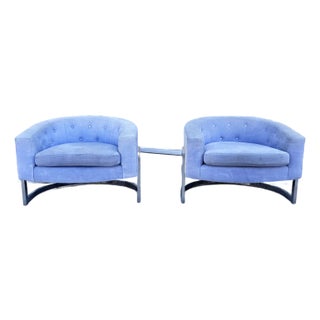 1970s Pair of Mid-Century Modern Chrome Barrel Chairs Styled After Milo Baughman For Sale
