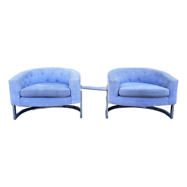 1970s Pair of Mid-Century Modern Chrome Barrel Chairs Styled After Milo Baughman For Sale
