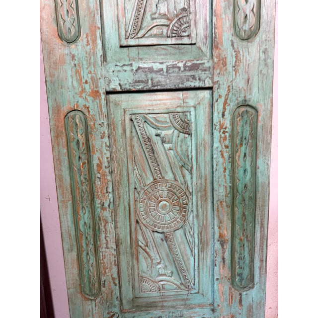 Vintage Green Floral Carved Wood Door – Antique Indian Sliding Barn Door Statement Panel 96x29.5 For Sale In Orlando - Image 6 of 8