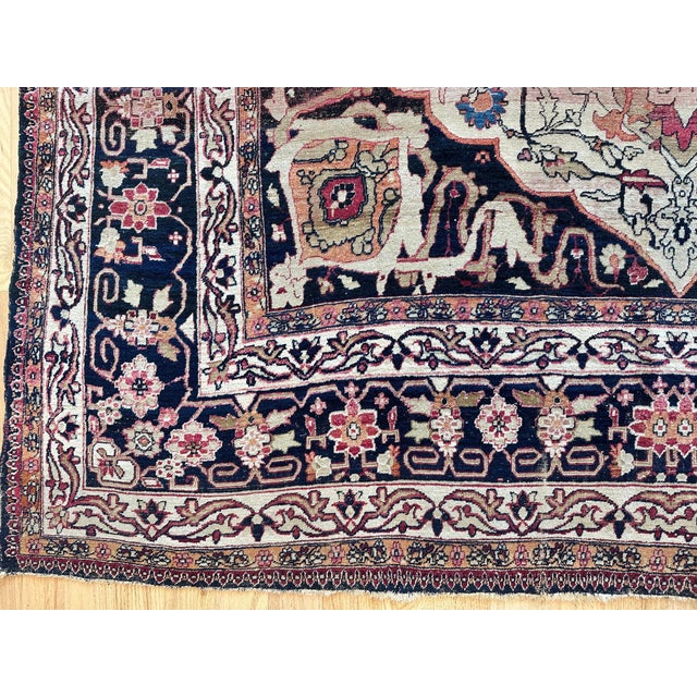 Antique Persian Lavar Kerman Oriental Carpet, Handmade, White, Navy, Jewel Tone For Sale - Image 13 of 18