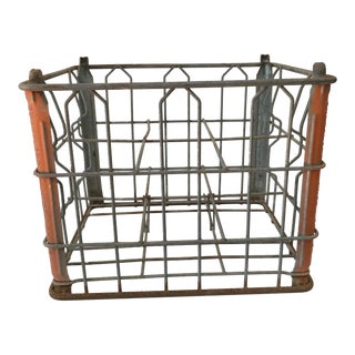 1950’s Vintage Farmhouse Metal Milk Crate Basket For Sale
