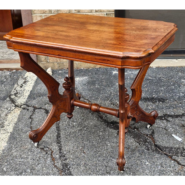 Brown 19th Century Victorian Rococo Style Walnut Rolling Center Table For Sale - Image 8 of 9