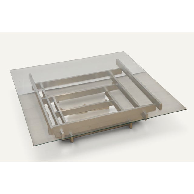Sculptural Coffee Table in Brushed Aluminum and Glass, 1970s For Sale - Image 8 of 18