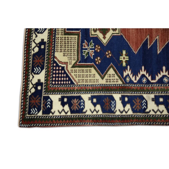 Tribal 1960s Blue & Red Vintage Turkish Rug 5'2" X 6'5" For Sale - Image 3 of 7