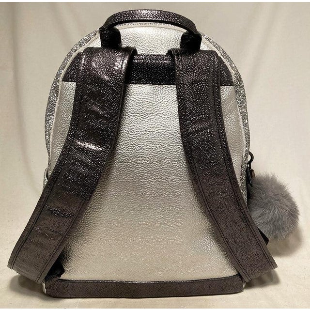 Early 21st Century MCM Special Edition Silver Leather Swarovski Crystal Backpack with Rabbit Charm For Sale - Image 5 of 11