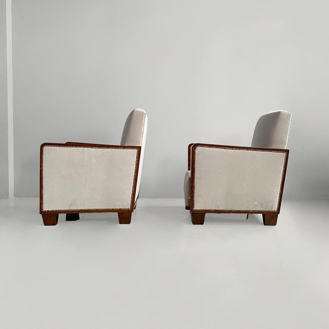 Italian Art Deco Lounge Chairs in Wood and Grey Velvet, 1930s, Set of 2 For Sale - Image 6 of 13