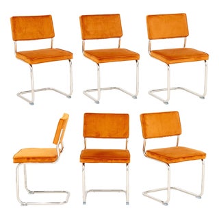 Knoll Style Velvet Upholstered Chairs, 6 For Sale