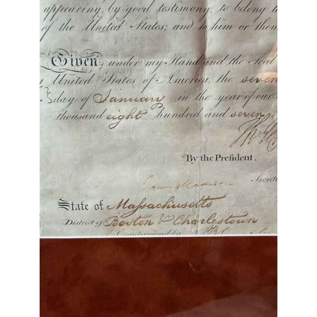 Wood Early 19th Century Thomas Jefferson & James Madison. Ship's Passport, Schooner Rebecca Christopher Prince For Sale - Image 7 of 12