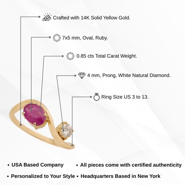 Natural Ruby & Round Brilliant Diamond Modern Ring 14k Yellow Gold Size 6 For Sale - Image 13 of 18