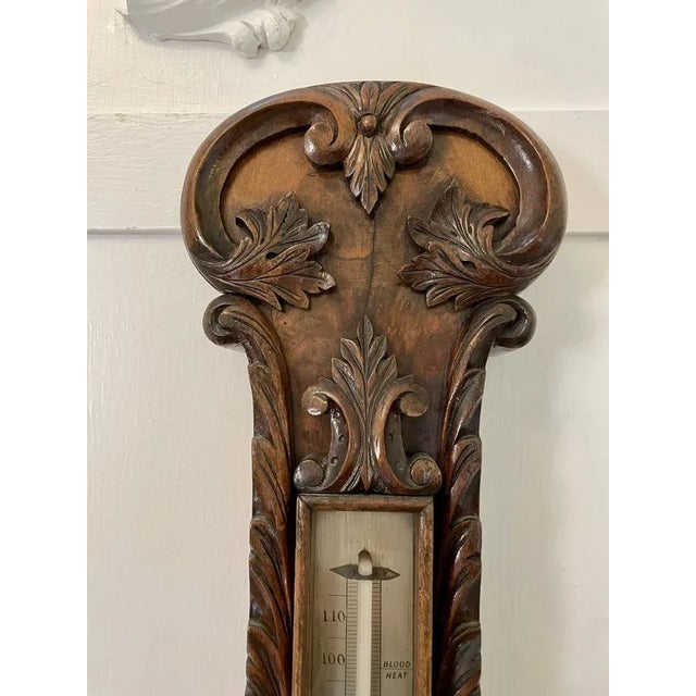 Mid 19th Century Antique Victorian Carved Banjo Barometer in Burr Walnut, 1860 For Sale - Image 5 of 12