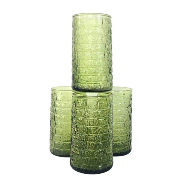 Vintage Avocado Brick Tumblers- Set of Four For Sale