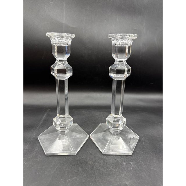 A refined pair of vintage crystal candlesticks by Val St. Lambert, the storied Belgian glassmaker known for its...