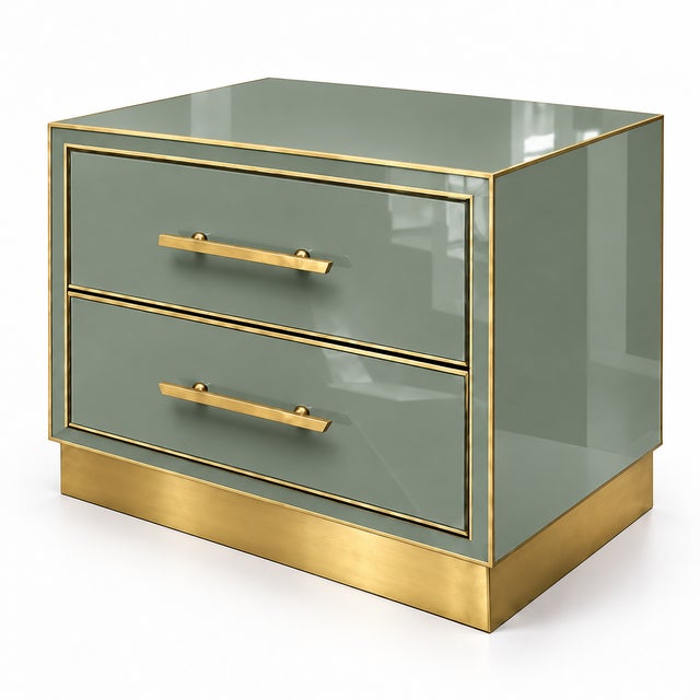 Not Yet Made - Made To Order Sage Green Murano Glass Nightstands with Brass Plinth from Justfurnituress SRL, Set of 2 For Sale - Image 5 of 9