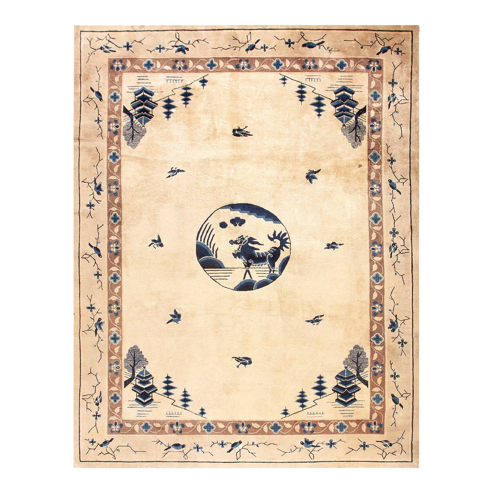 Wonderful Beige Background Color With a Dog in the Centre Chinoiserie ...