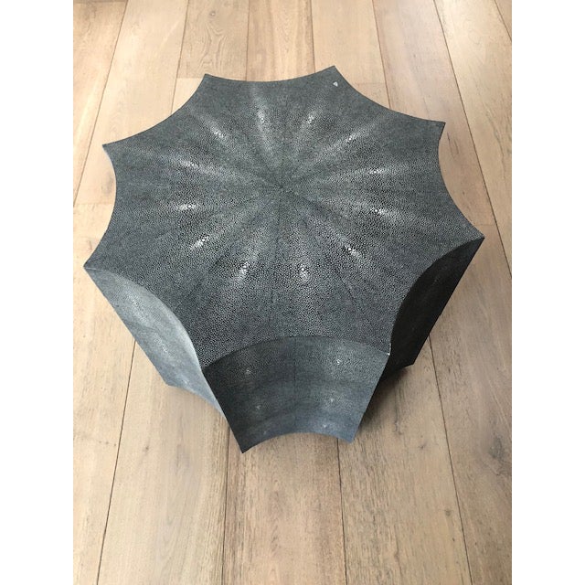 Charcoal and White Faux Shagreen End Table For Sale - Image 4 of 4