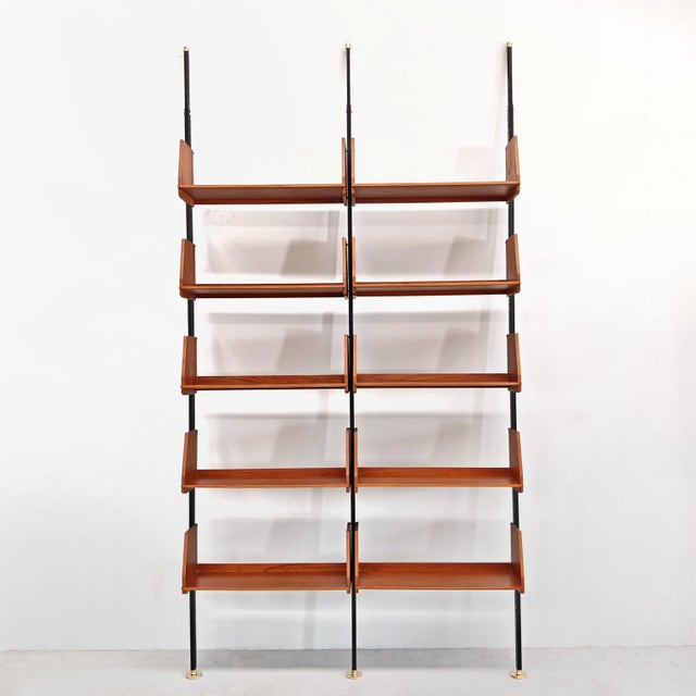 Vintage Swedish Cielo Terra Bookcase in Teak Wood, Black Metal Uprights and Brass Ends, 1950s For Sale - Image 4 of 18