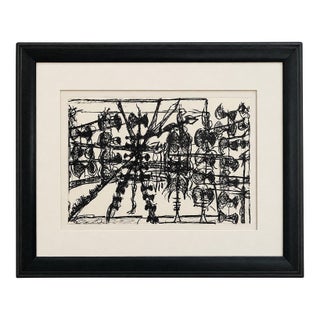 1970s Jean-Paul Riopelle Abstract Lithograph Black & White Modernist Art Framed, With Coa For Sale