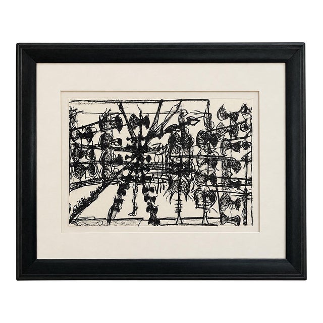 1970s Jean-Paul Riopelle Abstract Lithograph Black & White Modernist Art Framed, With Coa For Sale