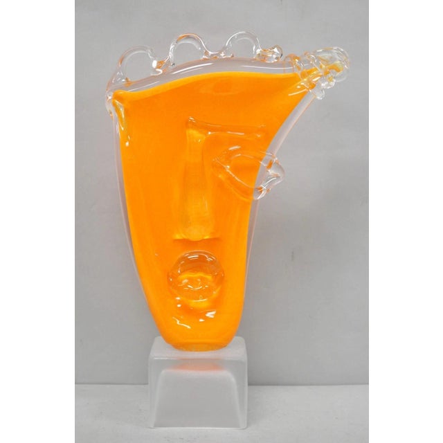 Late 20th Century Ion Tamaian Postmodern Orange Blown Art Glass 20" Large Abstract Face Sculpture For Sale - Image 18 of 18