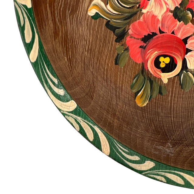 Mid 20th Century Hand-Painted Folk Art Wooden Bowl, Floral Tole Design For Sale - Image 4 of 12