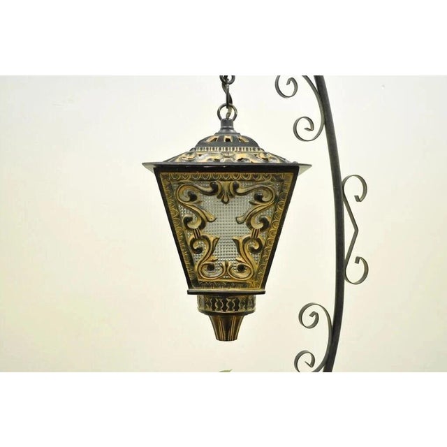 Mid 20th Century Vintage Italian Style Scrolling Metal Hanging Lantern Fruit Bowl Table Lamp For Sale - Image 5 of 9
