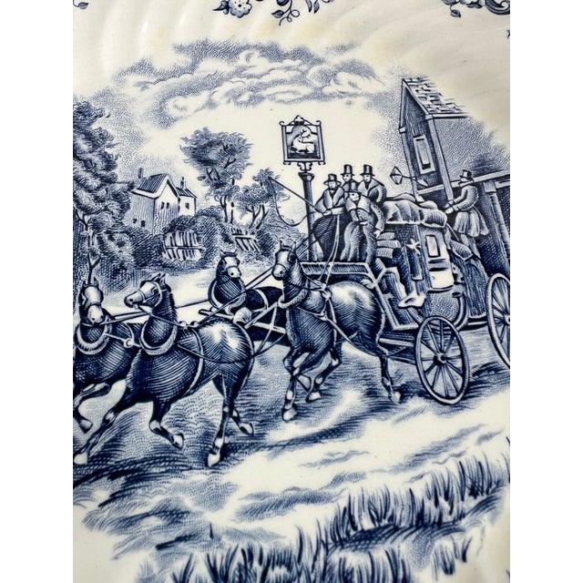 Vintage Johnson Brothers Blue & White "Coaching Scenes" 9.5" Dinner Plates - Set of 2 For Sale In West Palm - Image 6 of 8